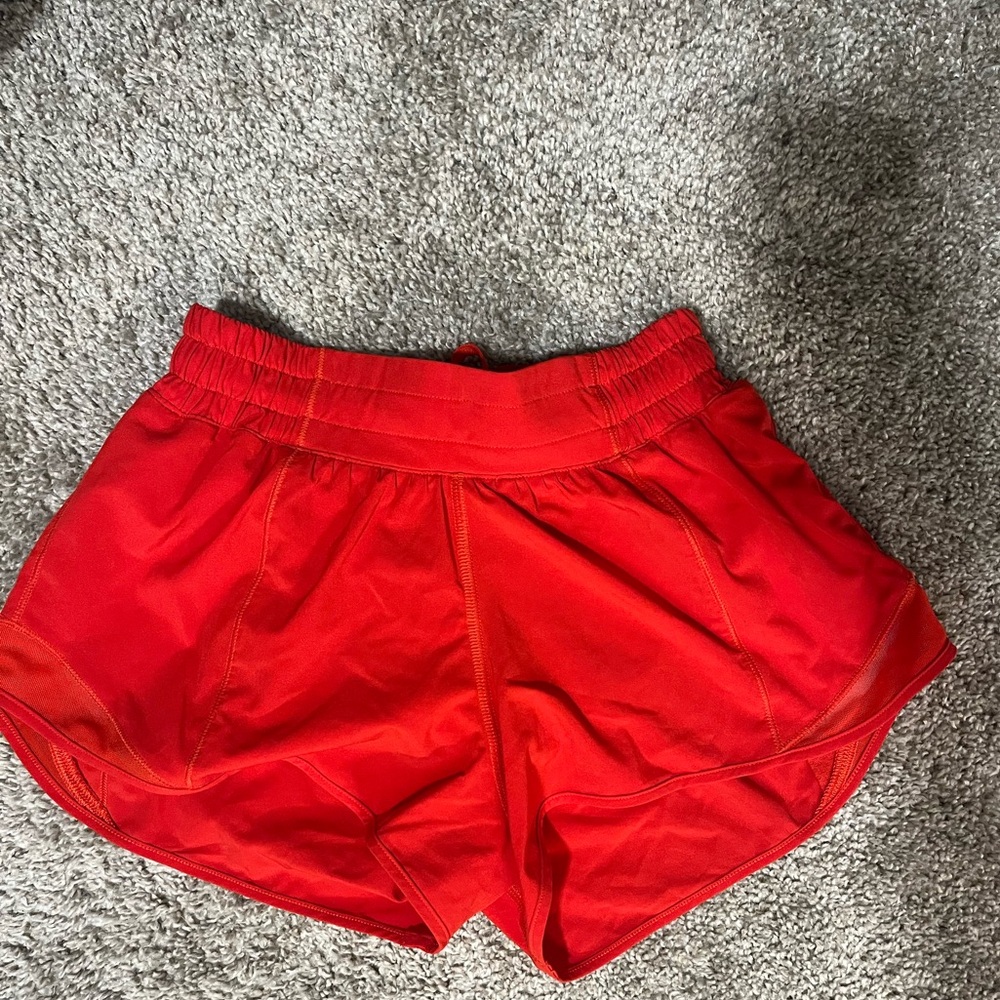 Red pair of lulu shorts I love them but they are very tiny i prefer my size 4-6